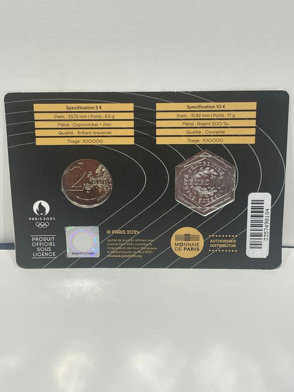 Cartelette JO 2024 de 10€ argent et 2 euros BU &Eacute;dition or 