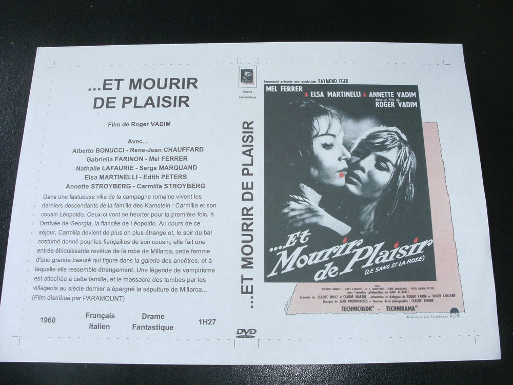 Film : " Et mourir de plaisir " DVD et blu-ray