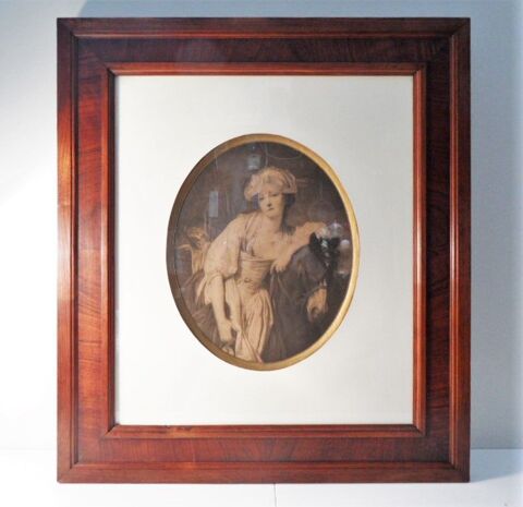 GRAVURE ANCIENNE CHIC DAME ENCADREMENT BOIS DE NOYER 19ème 179 Marseille 11 (13)