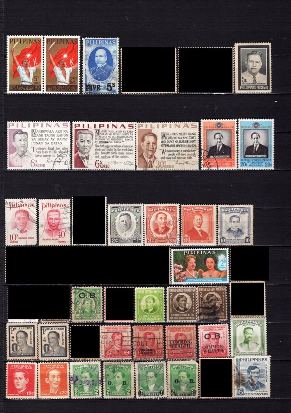lot de 48 timbres des PHILIPPINES avec des PERSONNALITES 