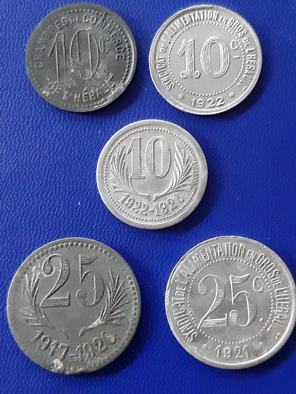 1917-26 H&eacute;rault 5 pcs 10 et 25 centimes 