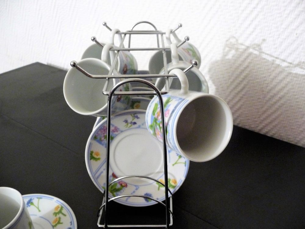 Service &agrave; Caf&eacute; Porcelaine Multicolore avec Support, 6 Tasses Electroménager