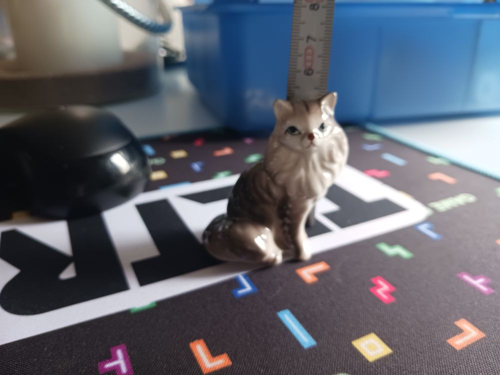Figurine de Chat en C&eacute;ramique Gris et Blanc Décoration