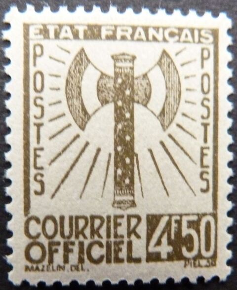 Timbre n 11 neuf de Service srie Francisque de 1943 sign 280 Moulins-le-Carbonnel (72)
