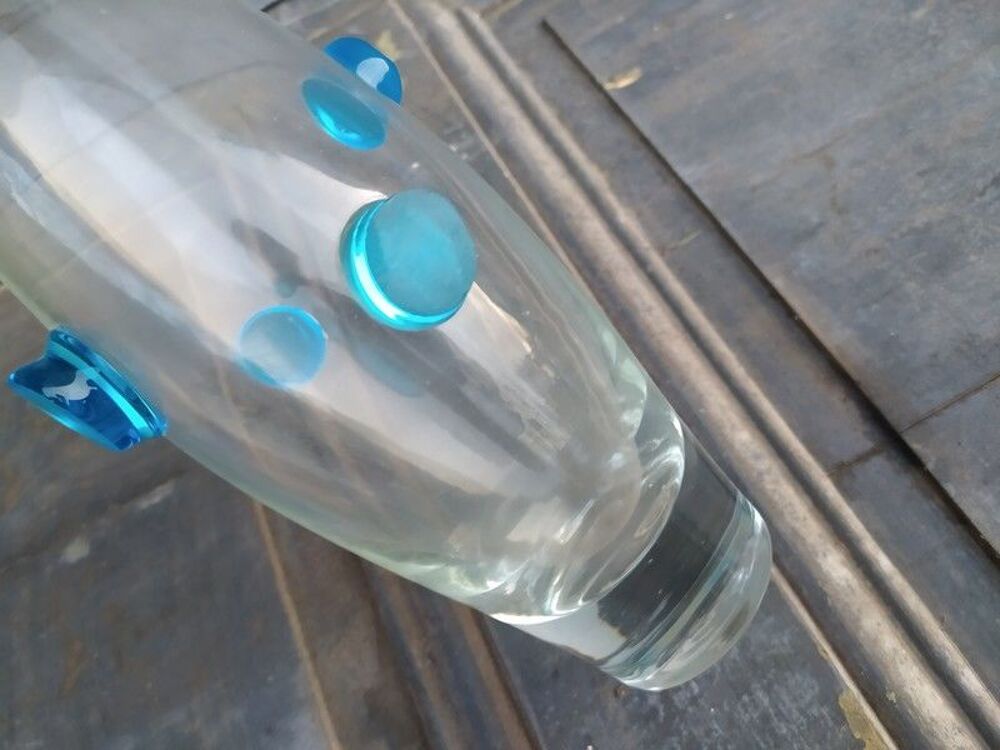 Vase en Verre &agrave; Pastilles Bleues Design Vintage Murano Décoration