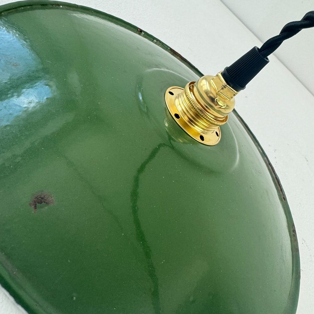 SUSPENSION ANCIENNE ATELIER INDUSTRIEL EMAILLEE VERTE 24 CM Décoration
