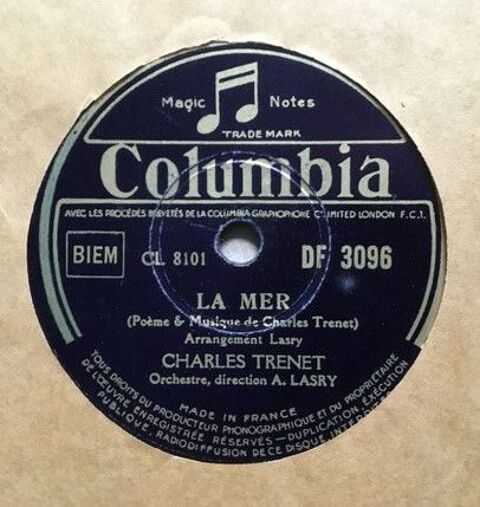 78t Charles TRENET : La mer / Seul depuis toujours - 1946 16 Argenteuil (95)