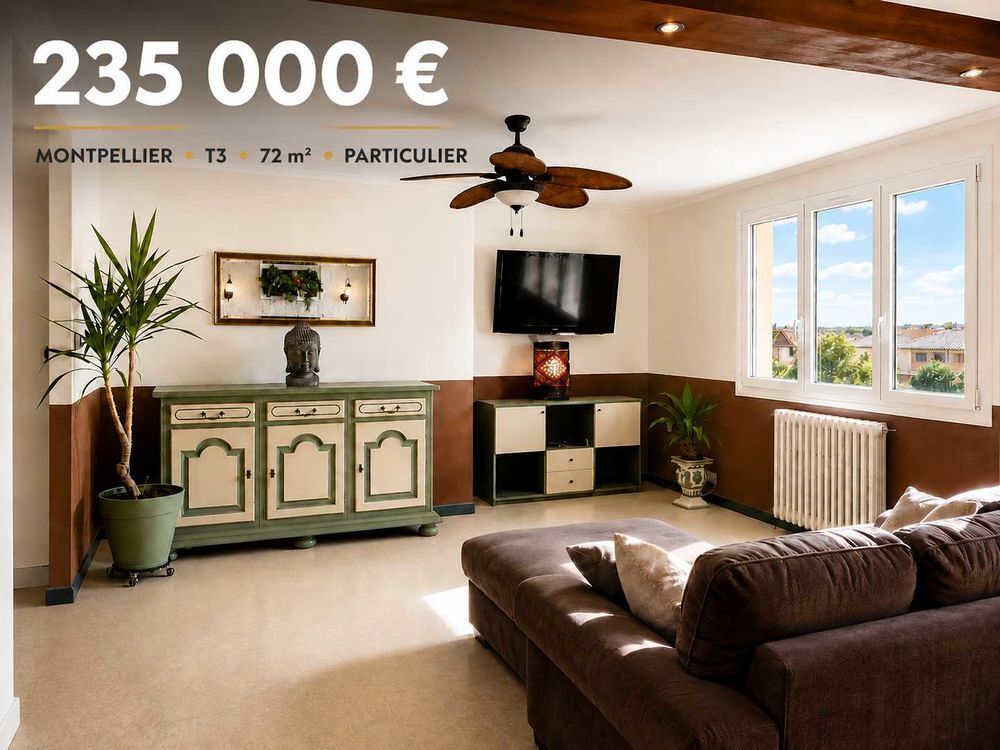 Vente Appartement Grand T3 traversant 72 m2 6e etage ascenseur Montpellier Montpellier
