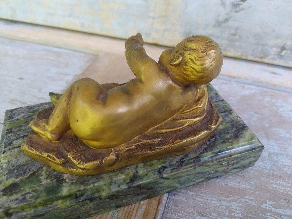 Sculpture Enfant Ch&eacute;rubin Sujet Bronze sur Socle Marbre 