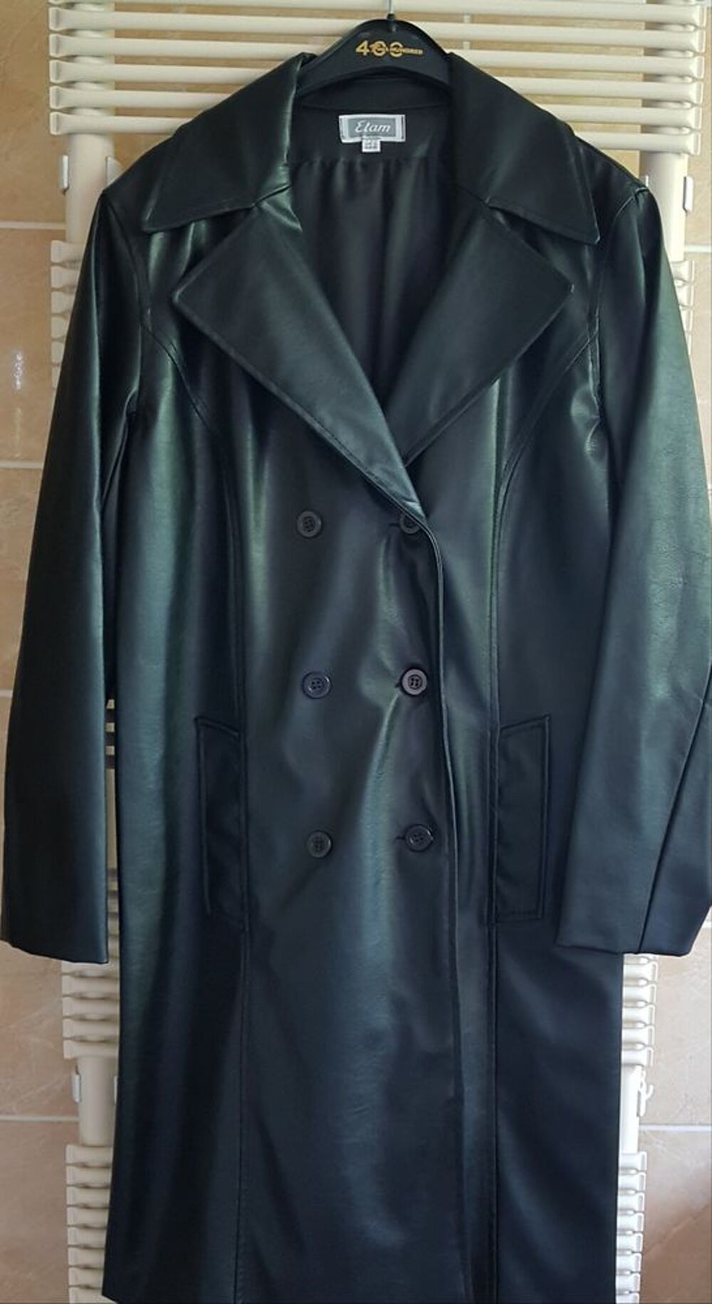 Manteau noir imitation cuir Vtements