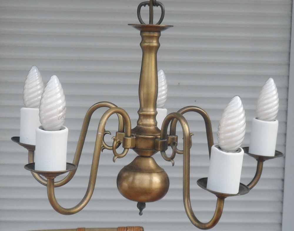 Lustre ancien en laiton 5 branches douilles vis petit culot Décoration