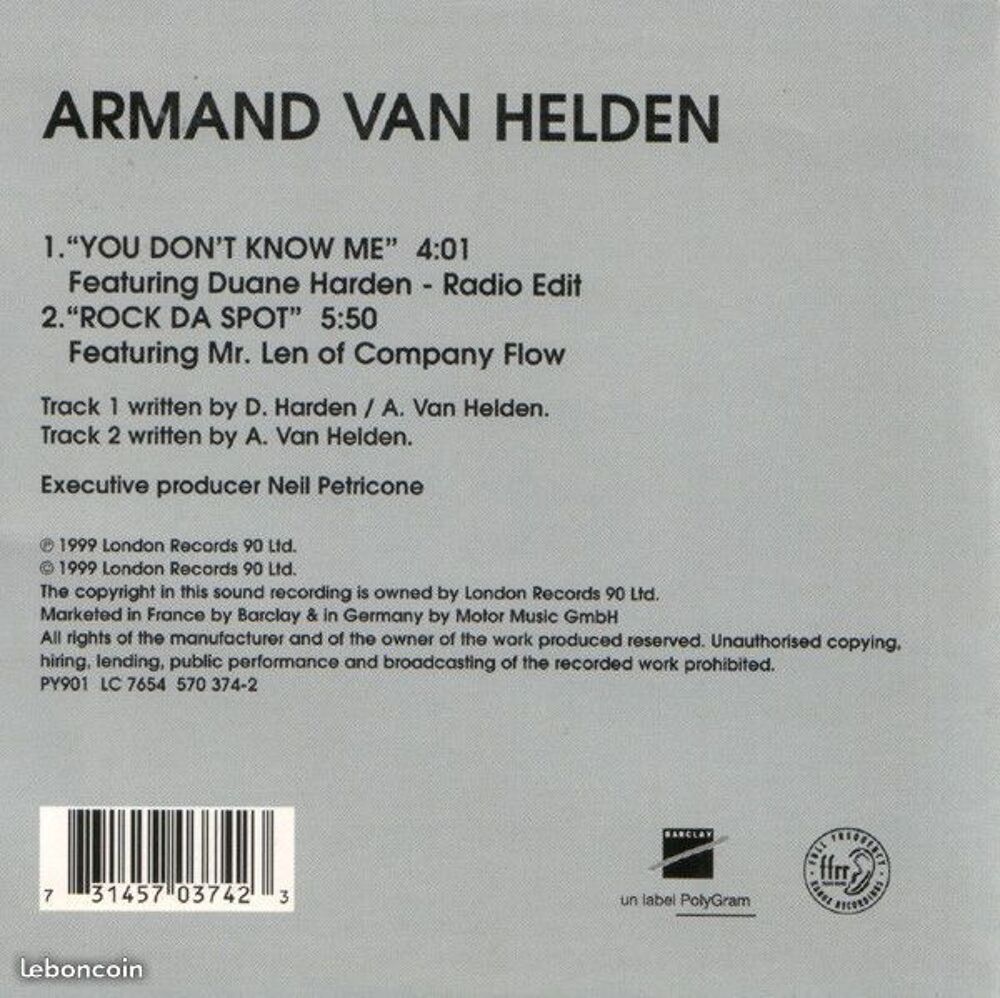 cd single Armand Van Helden You Don't Know Me CD et vinyles