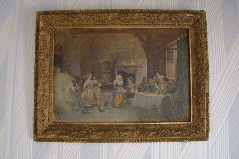 Lithographie sur carton - Sc�ne de personnage du XVIII �me 100 Gargenville (78)