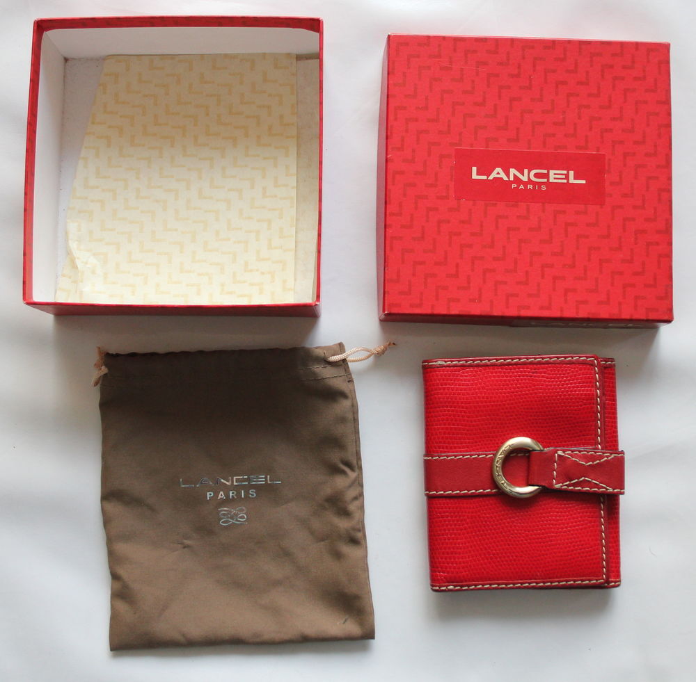 Portefeuille cuir rouge LANCEL + dust bag et boite Maroquinerie