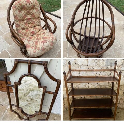 Ensemble rotin, fauteuil, tagre, miroir  230 Terc (86)