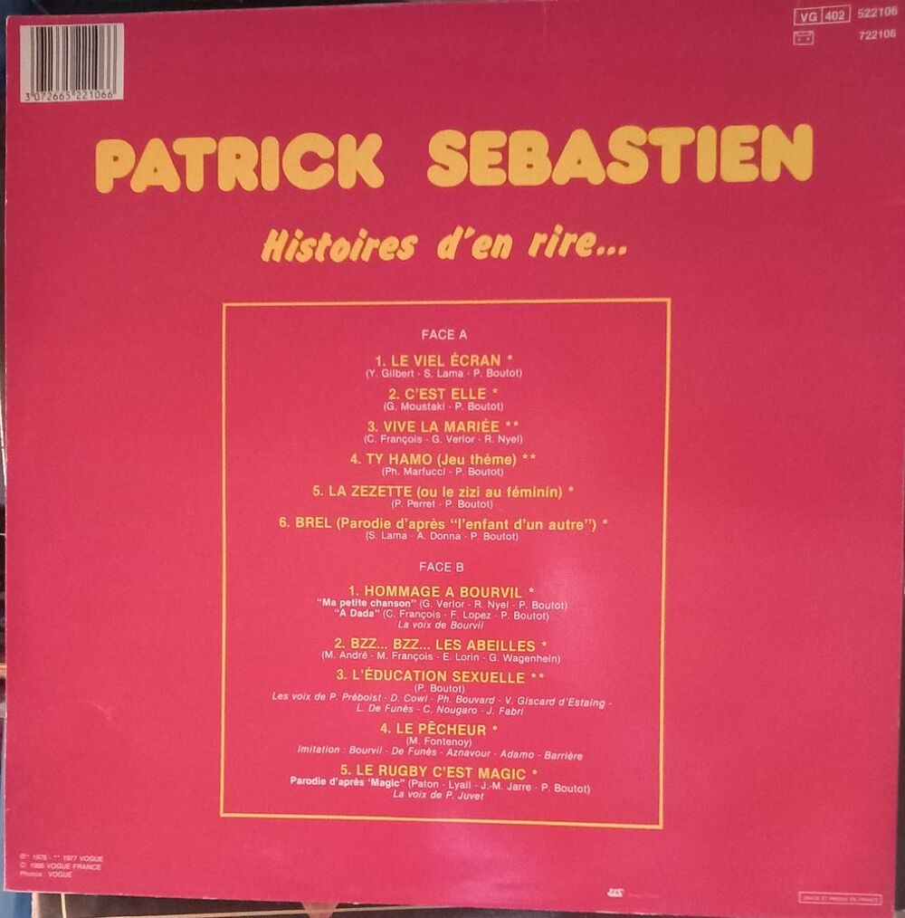 PATRICK SEBASTIEN / DISQUE VYNIL 33 TOURS CD et vinyles