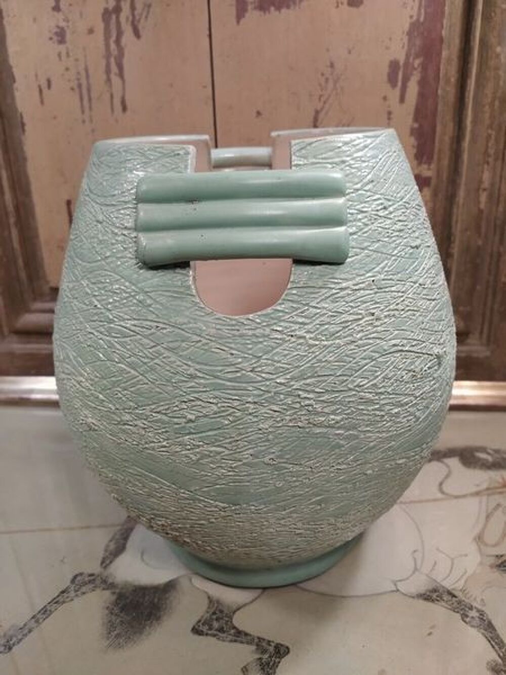 Ancien Vase C&eacute;ramique Vert P&acirc;le Vintage Décoration