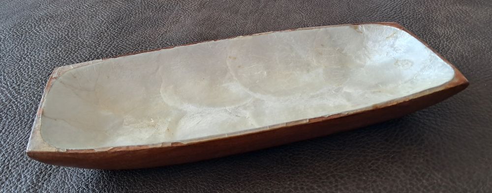 plateau ramasse monnaie vintage pier import en bois et nacre Dcoration