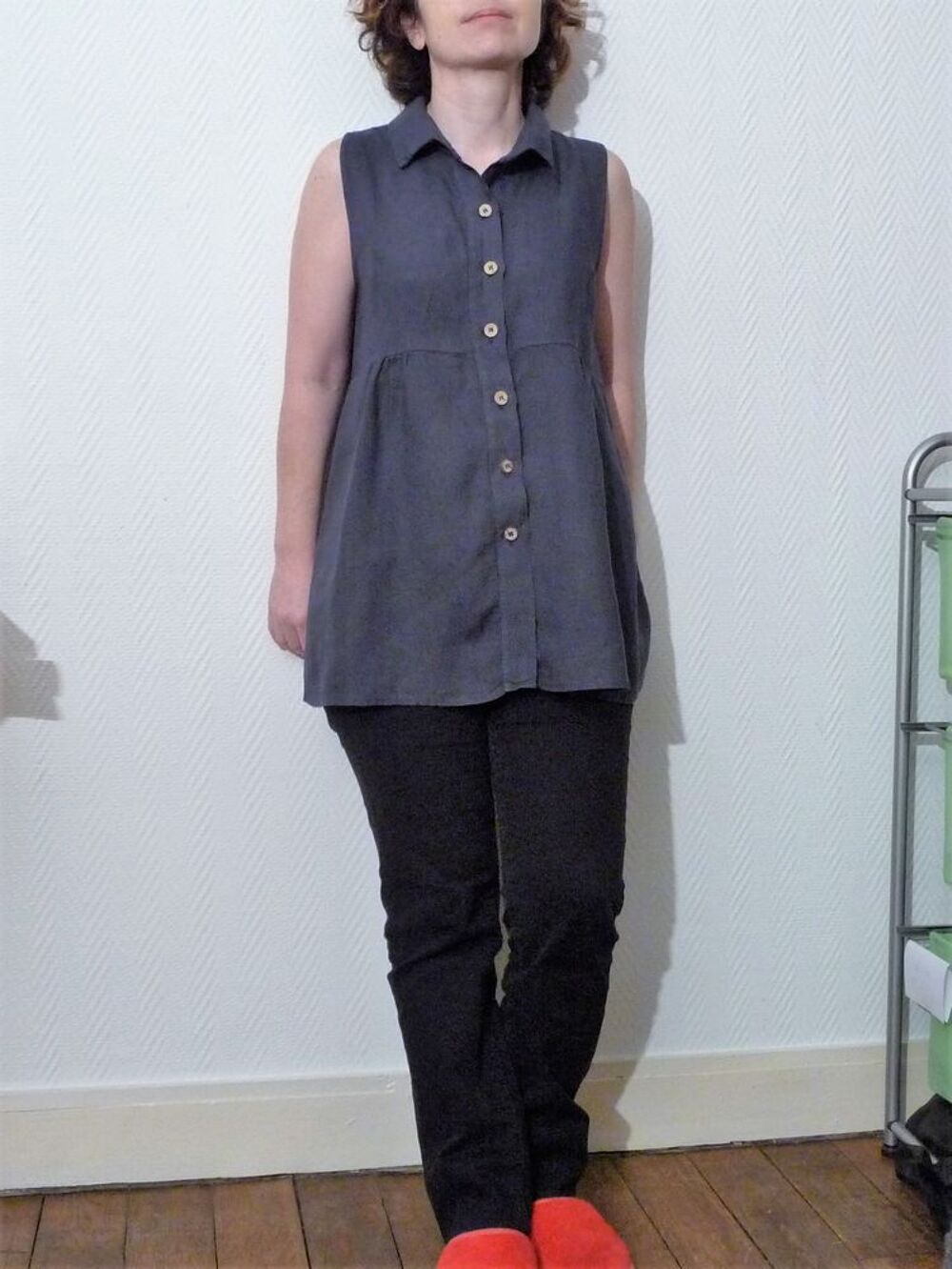 Chemise/ Blouse en 100% Lin Bleu sans manches- Taille S Vêtements