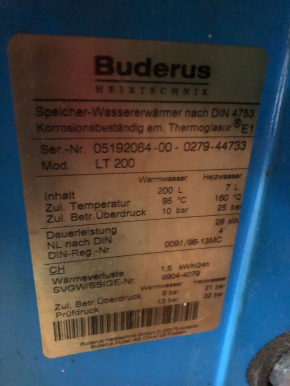 Chaudi&egrave;re fioul BUDERUS Logamatic LT200 Bricolage