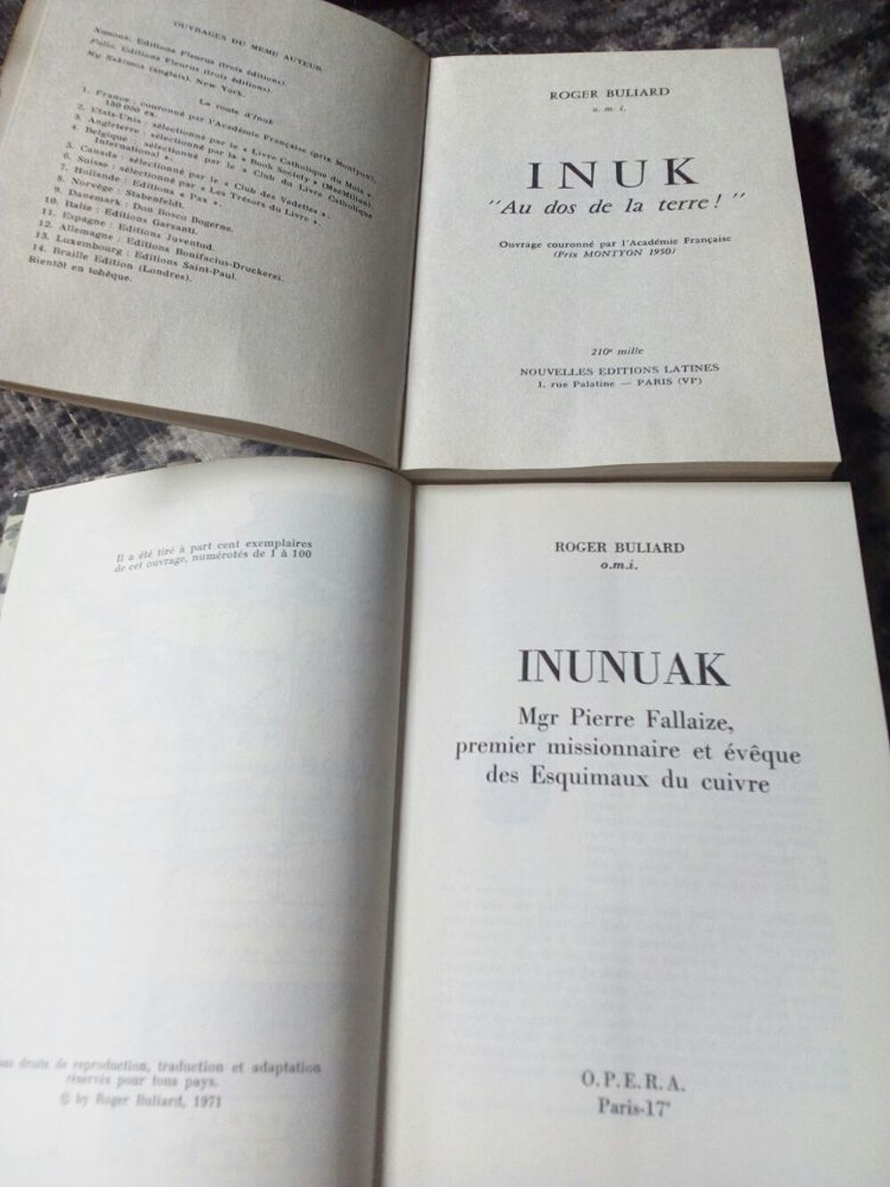 Roger Buliard, Inuk et Inunuak 1971 ,1957 Livres et BD