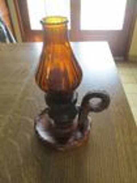 Tr�s beau bougeoir en bois et abat jour verre fum� 0 M�rignies (59)