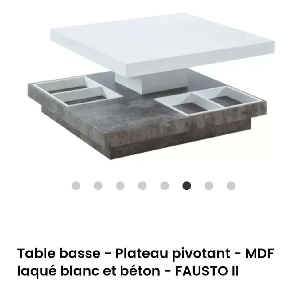 Table basse neuve FAUSTO II - Plateau pivotant - MDF blanc Meubles