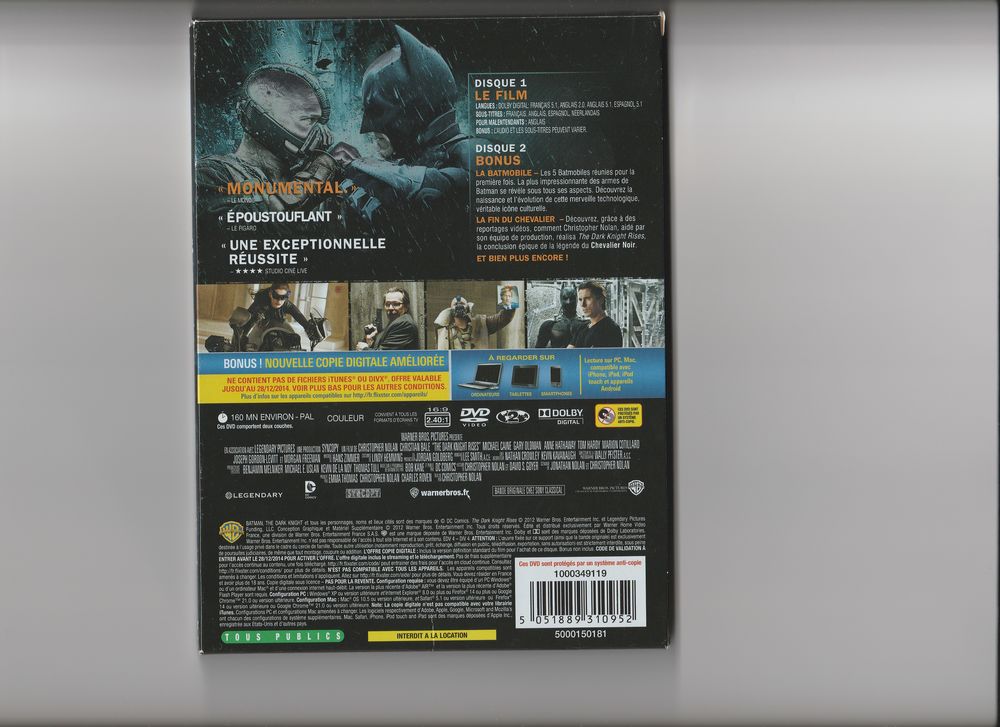 The Dark Knignt Rises DVD et blu-ray
