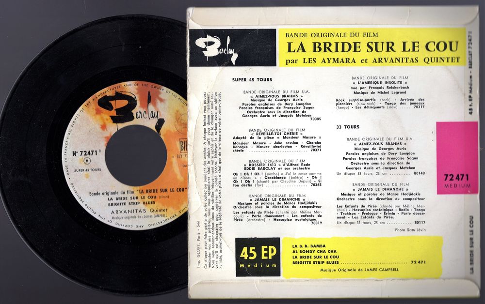 B.O. La bride sur le cou (Brigitte BARDOT) - Barclay 72 471 CD et vinyles