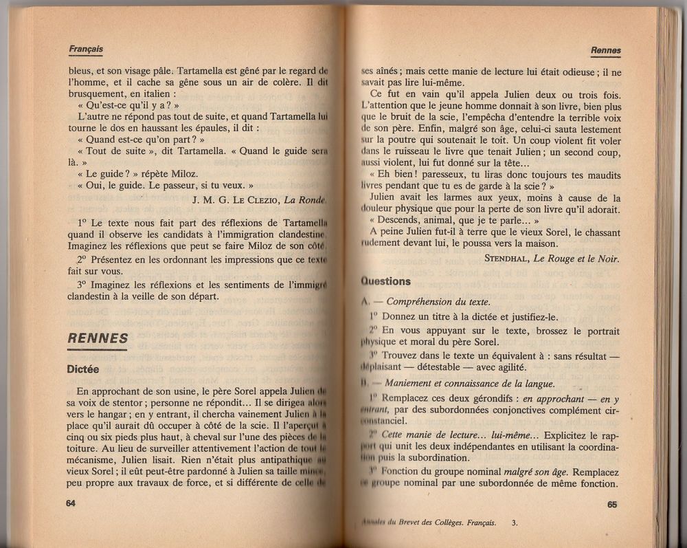 Annales brevet des coll&egrave;ges Fran&ccedil;ais 1985 Livres et BD