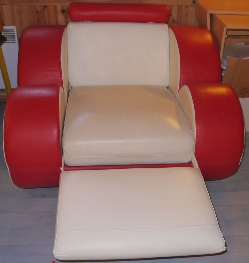 Canap&eacute; relax + fauteuil - cuir + PVC &agrave; restaurer Meubles