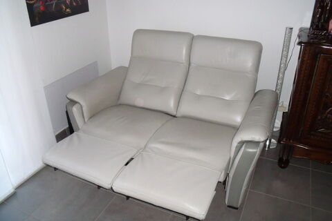 canap� relax �lectrique cuir pleine fleur deux places beige 600 R�ulx (59)