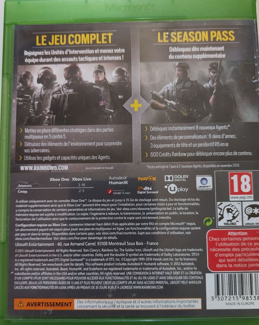 Jeux Xbox Rainbowsx Siege Consoles et jeux vidéos