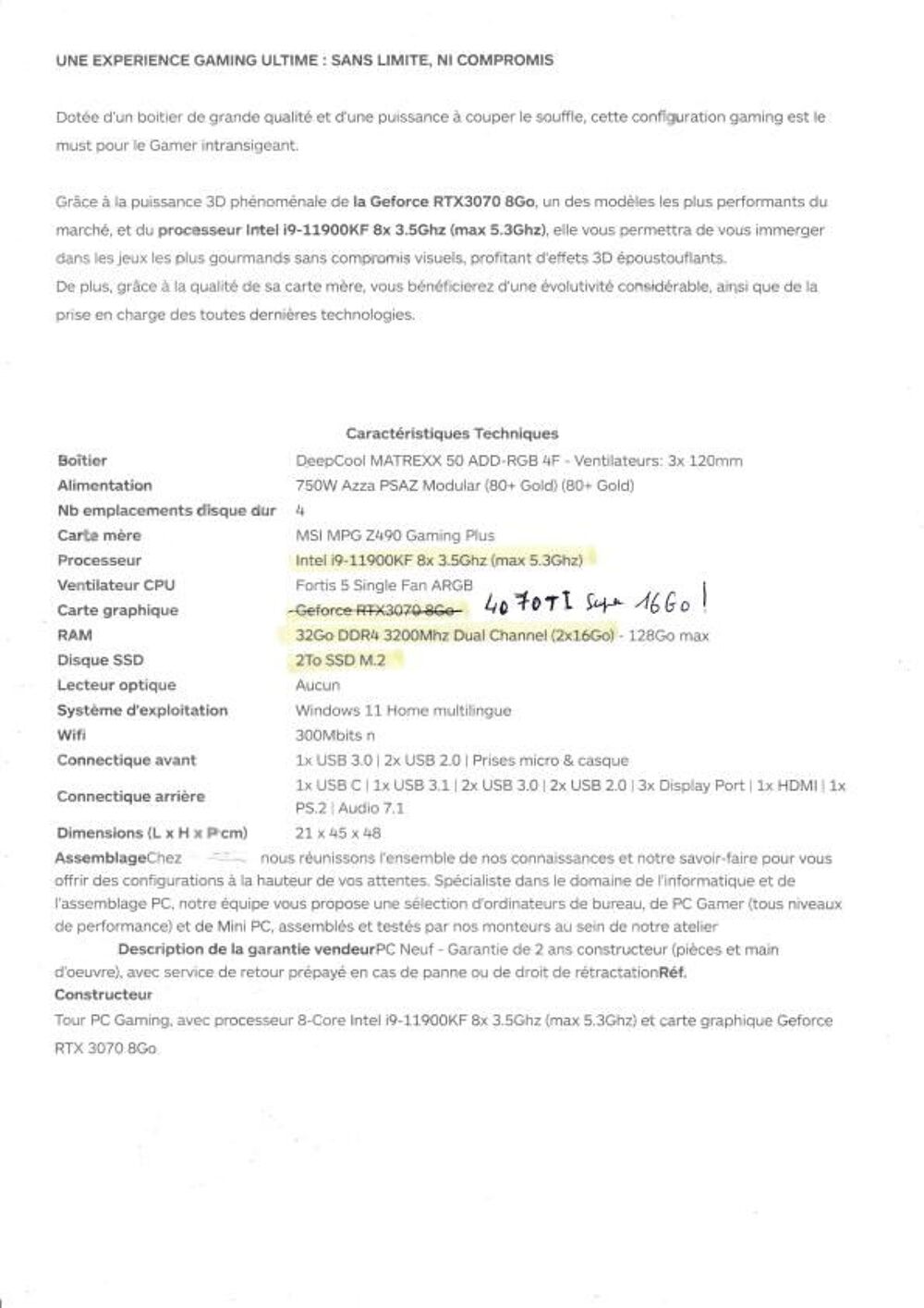 PC pour le jeu. Matériel informatique