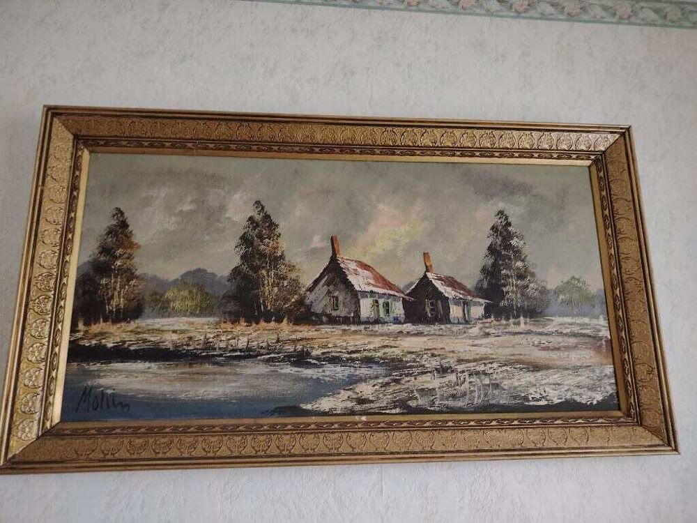 Tableau Paysage Avec Cadre Dor&eacute; Décoration