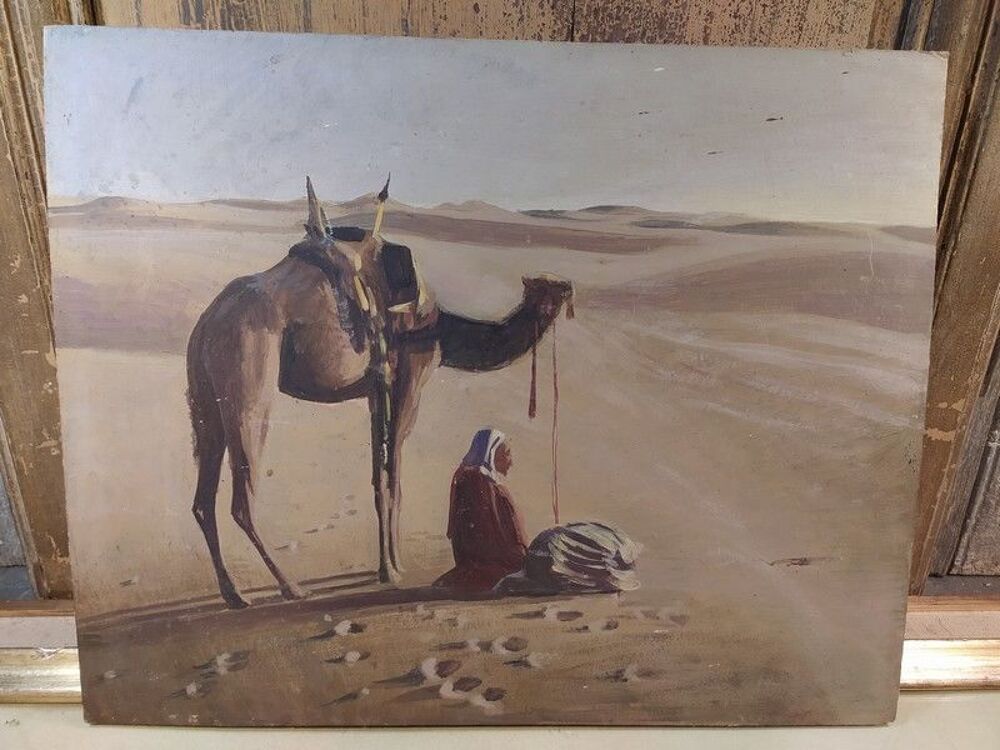 Ancien Tableau Orientaliste B&eacute;douins D&eacute;sert Décoration