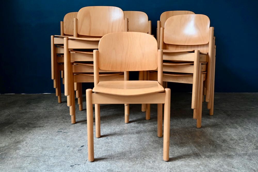 Lot de 4 chaises en bois de teinte claire vintage scandinave Meubles