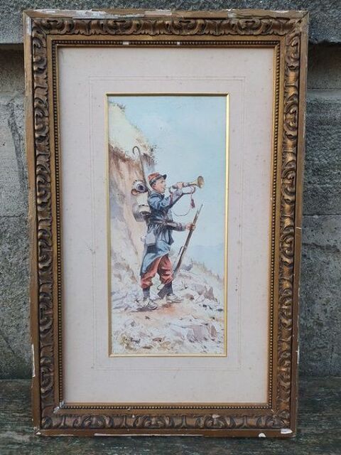 Louis Rambaud Aquarelle Musicien R�giment Chasseurs � Pied  0 Loches (37)