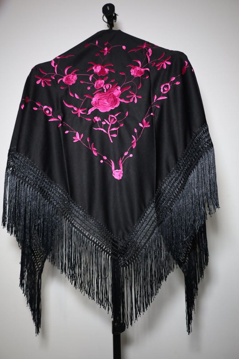 Châle Espagnol Multicouleur Noir Gris Avec Franges - 100% Polyester - Neuf Avec étiquettes
