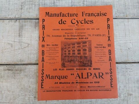 Catalogue Cycles ALPAR Paris 1910 V�los Bicyclette 50 Loches (37)