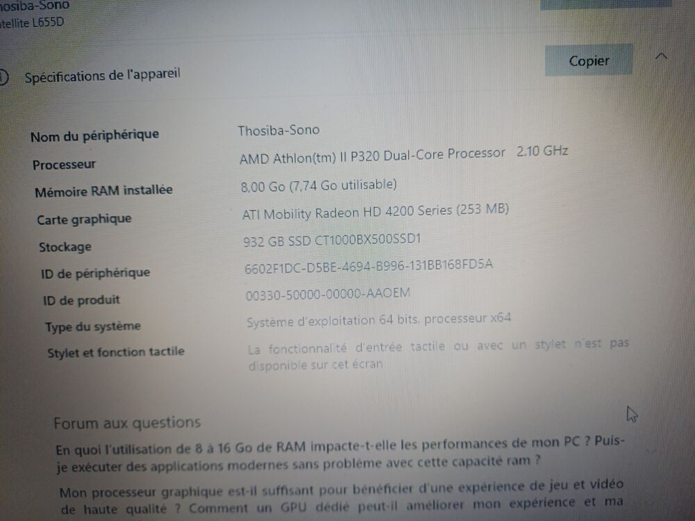 Vd Ordi Portable Toshiba Satellite 17 Pouces Matériel informatique
