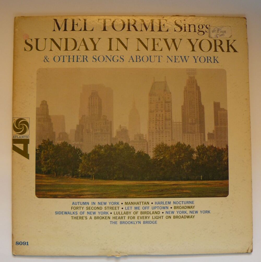 LP Mel TORM&Eacute; : Sings Sunday in New-York - Atlantic 8091 CD et vinyles