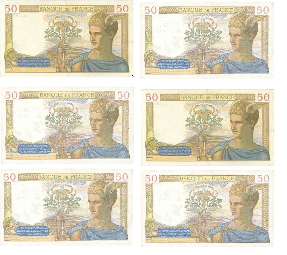  F18 50 F CERES RARE LOT DE 6 BILLETS 