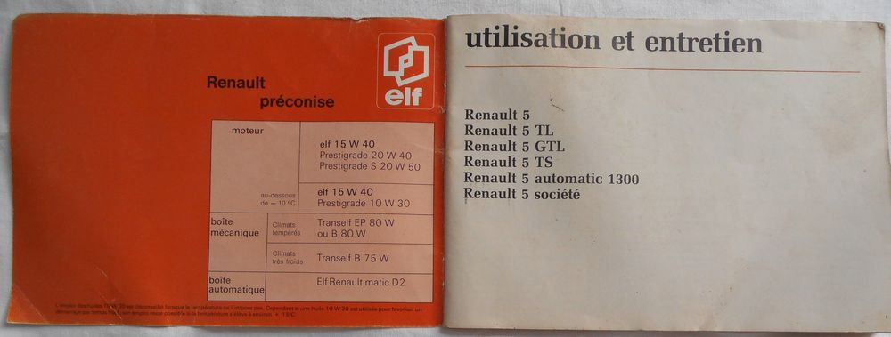 CARNET D'UTILISATION ET D'ENTRETIEN de RENAULT 5. Livres et BD