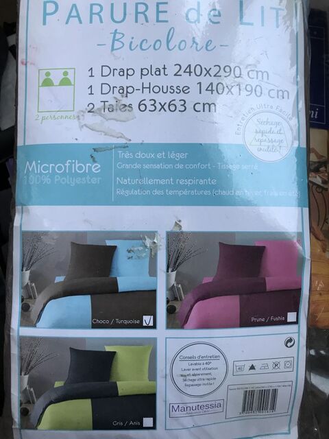 PARURE DE LIT Marron/Turquoise 4 pi�ces 100% microfibre 24 Saint-Genis-Laval (69)