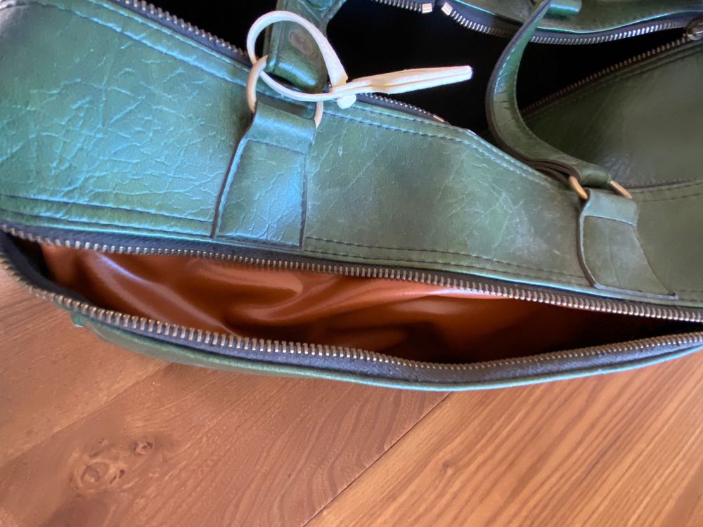 rare sac voyage, vert, vintage Maroquinerie