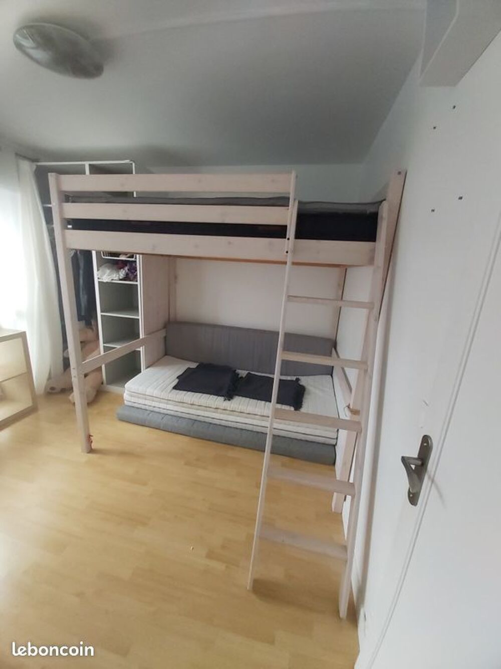 Lit Mezzanine 140 bois c&eacute;rus&eacute; blanc Meubles