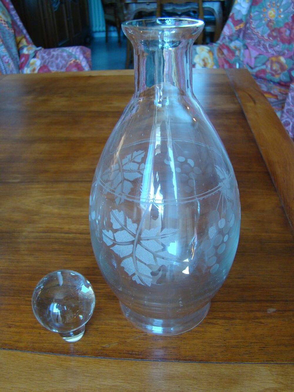 Service &agrave; ap&eacute;ritif carafe + 5 verres souffl&eacute;s grav&eacute;s 1930 Cuisine