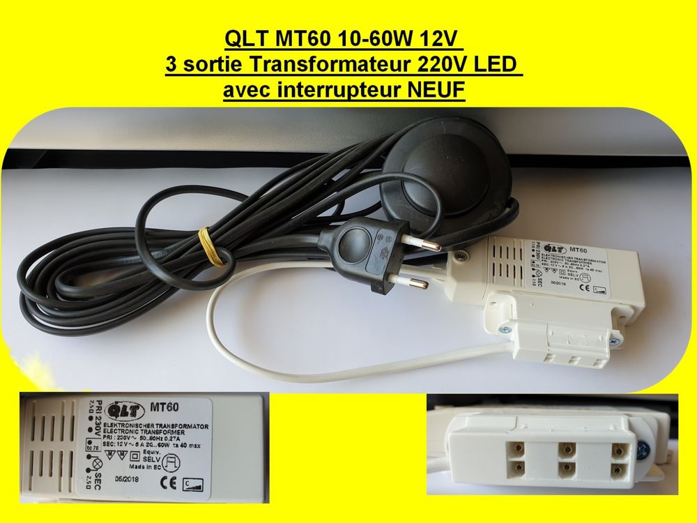 QLT MT60 10-60W 12V 3 sortie Transformateur 220V LED avec in Bricolage