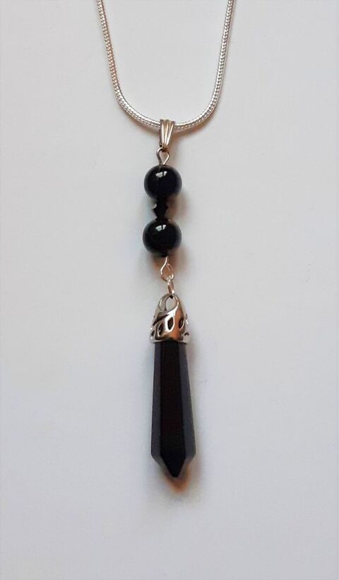 Pendentif pointe et sphère Tourmaline Noire et chaine argent 19 La Seyne-sur-Mer (83)
